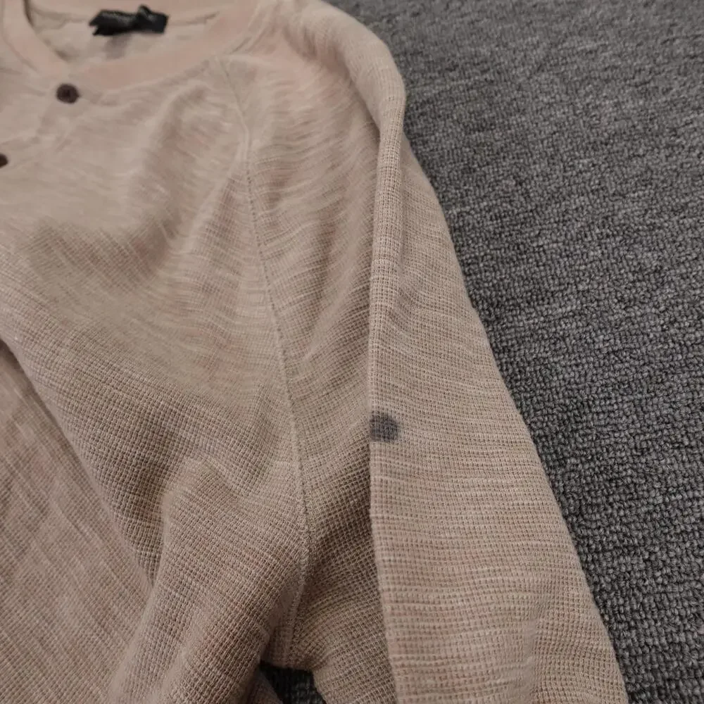 Banana Republic Henley Shirt Mens XL Beige Thermal Waffle Knit Long Sleeve